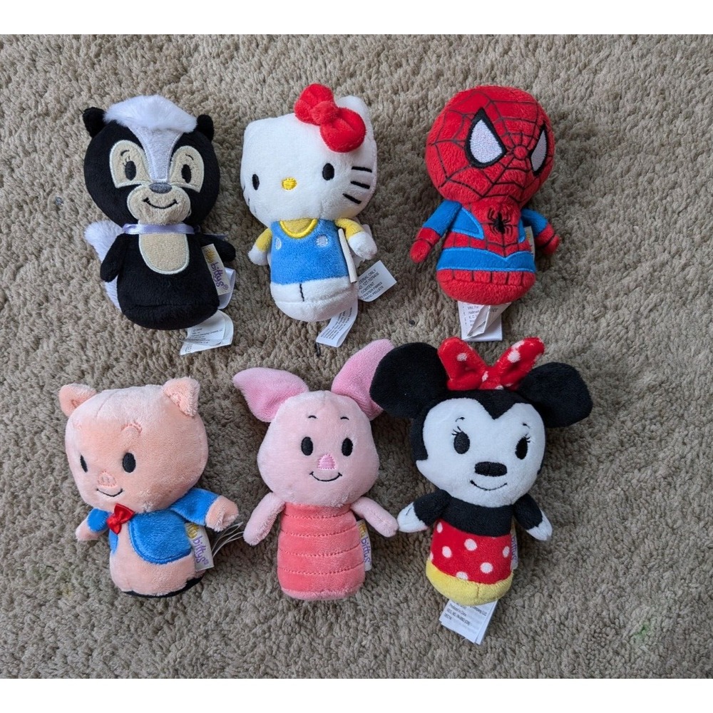 Hallmark Itty Bittys Lot of 6 Spiderman Hello‎ Kitty Minnie Mouse Porky Pig +